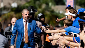 Florida Gators head coach Billy Napier fist bumps during Gator Walk at Steve Spurrier Field at Ben Hill Griffin Stadium in Gainesville, FL on Saturday, November 12, 2022. [Matt Pendleton/Gainesville Sun]Ncaa Football Florida Gators Vs South Carolina GamecocksSyndication Gator Sports
