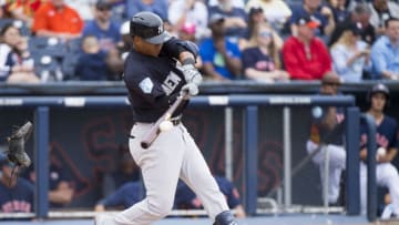 WEST PALM BEACH, FL - MARCH 20: New York Yankees Infielder Thairo Estrada (90) bats during an MLB spring training game between the New York Yankees and the Houston Astros at The Ballpark of the Palm Beaches in West Palm Beach, Florida on March 20, 2019. (Photo by Doug Murray/Icon Sportswire via Getty Images)