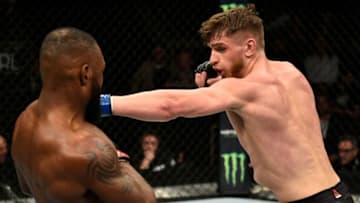 LAS VEGAS, NV - NOVEMBER 30: (R-L) Edmen Shahbazyan punches Darren Stewart of United Kingdom during The Ultimate Fighter Finale event inside The Pearl concert theater at Palms Casino Resort on November 30, 2018 in Las Vegas, Nevada. (Photo by Chris Unger/Zuffa LLC/Zuffa LLC via Getty Images)
