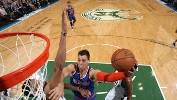 Milwaukee, WI - MARCH 8: Willy Hernangomez #14 of the New York Knicks goes for a lay up during the game against the Milwaukee Bucks on March 8, 2017 at the BMO Harris Bradley Center in Milwaukee, Wisconsin. Copyright 2017 NBAE (Photo by Gary Dineen/NBAE via Getty Images)