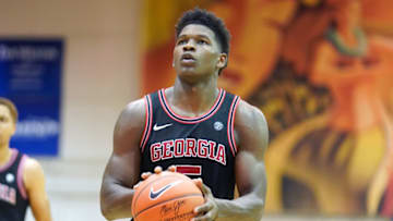 LAHAINA, HI - NOVEMBER 27: Anthony Edwards #5 of the Georgia Bulldogs takes a foul shot during a third round Maui Invitation basketball game against the Chaminade Silverswords at the Lahaina Civic Center on November 27, 2019 in Lahaina, Hawaii. (Photo by Mitchell Layton/Getty Images)