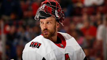 SUNRISE, FL - DECEMBER 16: Goaltender Anders Nilsson #31 of the Ottawa Senators skates back to the net after a break in the action against the Florida Panthers at the BB&T Center on December 16, 2019 in Sunrise, Florida. (Photo by Eliot J. Schechter/NHLI via Getty Images)