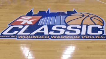 Nov 14, 2014; Syracuse, NY, USA; The 2K Classic logo on the court of the Carrier Dome prior to a game between the Kennesaw State Owls and the Syracuse Orange. Mandatory Credit: Mark Konezny-USA TODAY Sports