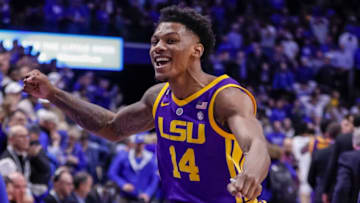LEXINGTON, KY - FEBRUARY 12: Marlon Taylor #14 of the LSU Tigers celebrates following the game against the Kentucky Wildcats at Rupp Arena on February 12, 2019 in Lexington, Kentucky. (Photo by Michael Hickey/Getty Images)