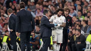 MADRID, SPAIN - OCTOBER 23: Marcelo of Real Madrid, coach Julen Lopetegui of Real Madrid during the UEFA Champions League match between Real Madrid v Viktoria Plzen at the Santiago Bernabeu on October 23, 2018 in Madrid Spain (Photo by David S. Bustamante/Soccrates /Getty Images)