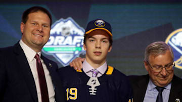 VANCOUVER, BRITISH COLUMBIA - JUNE 21: Ryan Johnson reacts after being selected thirty-first overall by the Buffalo Sabres during the first round of the 2019 NHL Draft at Rogers Arena on June 21, 2019 in Vancouver, Canada. (Photo by Bruce Bennett/Getty Images)