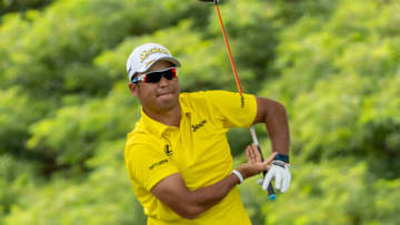 January 16, 2022; Honolulu, Hawaii, USA; Hideki Matsuyama reacts after hitting his tee shot on the second hole during the final round of the Sony Open in Hawaii golf tournament at Waialae Country Club. Mandatory Credit: Kyle Terada-USA TODAY Sports