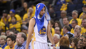 April 16, 2016; Oakland, CA, USA; Golden State Warriors guard Stephen Curry (30) walks to the scorer