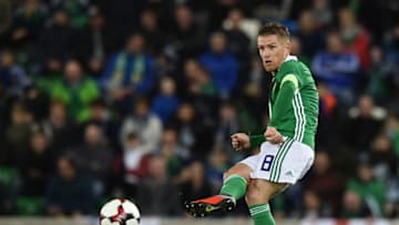 BELFAST, NORTHERN IRELAND - SEPTEMBER 11: Steve Davis of Northern Ireland during the international friendly football match between Northern Ireland and Israel at Windsor Park on September 11, 2018 in Belfast, Northern Ireland. (Photo by Charles McQuillan/Getty Images)