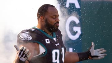 PHILADELPHIA, PA - NOVEMBER 03: Fletcher Cox #91 of the Philadelphia Eagles is introduced prior to the game against the Chicago Bears at Lincoln Financial Field on November 3, 2019 in Philadelphia, Pennsylvania. (Photo by Mitchell Leff/Getty Images)