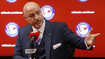Nov 5, 2015; Washington, DC, USA; Washington Nationals general manager Mike Rizzo speaks at a press conference introduceing Dusty Baker (not pictured) as the new Nationals manager at Nationals Park. Mandatory Credit: Geoff Burke-USA TODAY Sports