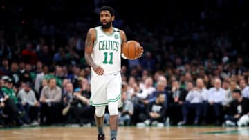 BOSTON, MASSACHUSETTS - MAY 06: Kyrie Irving #11 of the Boston Celtics dribbles against the Milwaukee Bucks during the second quarter of Game 4 of the Eastern Conference Semifinals during the 2019 NBA Playoffs at TD Garden on May 06, 2019 in Boston, Massachusetts. (Photo by Maddie Meyer/Getty Images)