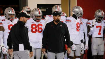 Ohio State Buckeyes head coach Ryan Day prepares to lead his team on the field during the NCAA football game against the Indiana Hoosiers at Memorial Stadium in Bloomington, Ind. on Sunday, Oct. 24, 2021. Ohio State won 54-7.Ohio State Buckeyes At Indiana Hoosiers