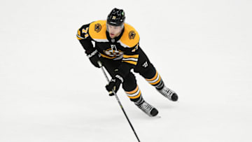 Apr 13, 2021; Boston, Massachusetts, USA; Boston Bruins left wing Taylor Hall (71) skates with the puck during an overtime period against the Buffalo Sabres at the TD Garden. Mandatory Credit: Brian Fluharty-USA TODAY Sports