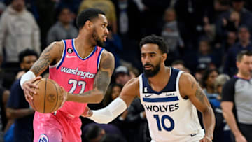 Monte Morris of the Washington Wizards sizes up against Mike Conley of the Minnesota Timberwolves Mandatory Credit: Nick Wosika-USA TODAY Sports