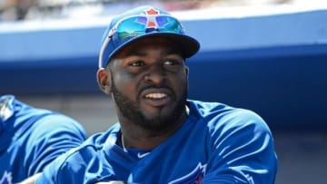 Mar 3, 2015; Dunedin, FL, USA; Toronto Blue Jays outfielder Anthony Alford (75) looks on from the dugout before the first inning of the spring training baseball game against the Pittsburgh Pirates at Florida Auto Exchange Park. Mandatory Credit: Tommy Gilligan-USA TODAY Sports