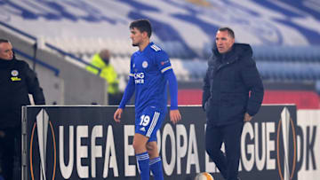 Brendan Rogers, Manager of Leicester City with Cengiz Under (Photo by Michael Regan/Getty Images)