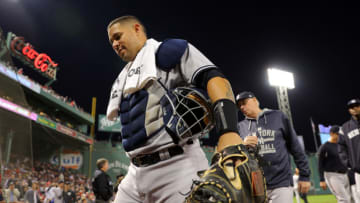 BOSTON, MA - SEPTEMBER 28: Gary Sanchez #24 of the New York Yankees walks to the dugout ahead of the game against the Boston Red Sox at Fenway Park on Friday September 28, 2018 in Boston, Massachusetts. (Photo by Alex Trautwig/MLB Photos via Getty images)