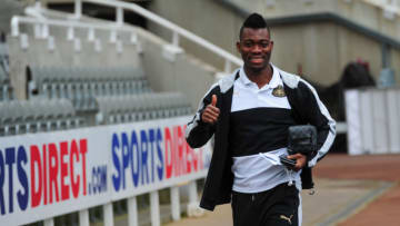 NEWCASTLE, ENGLAND - MAY 7: Christian Atsu of Newcastle United arrives during the Sky Bet Championship Match between Newcastle United and Barnsley at St.James' Park on May 7, 2017 in Newcastle upon Tyne, England. (Photo by Serena Taylor/Newcastle United via Getty Images)