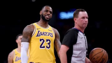 LOS ANGELES, CA - OCTOBER 20: LeBron James #23 of the Los Angeles Lakers talks before his free throw during a 124-115 loss to the Houston Rockets at Staples Center on October 20, 2018 in Los Angeles, California. (Photo by Harry How/Getty Images)