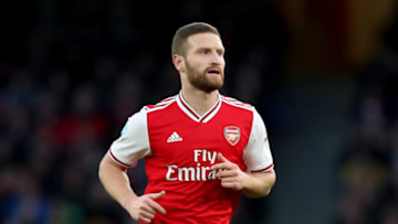 LONDON, ENGLAND - FEBRUARY 16: Shkodran Mustafi of Arsenal during the Premier League match between Arsenal FC and Newcastle United at Emirates Stadium on February 16, 2020 in London, United Kingdom. (Photo by Marc Atkins/Getty Images)