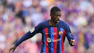 BARCELONA, SPAIN - MAY 28: Ousmane Dembele of FC Barcelonaruns with the ball during the LaLiga Santander match between FC Barcelona and RCD Mallorca at Spotify Camp Nou on May 28, 2023 in Barcelona, Spain. (Photo by David Ramos/Getty Images)