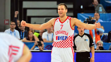 Bojan Bogdanovic (R) of Croatia celebrates after winning the FIBA European basketball championships quarterfinal match between Croatia and Ukraine in Ljubljana, on September 19, 2013. AFP PHOTO / JURE MAKOVEC (Photo credit should read Jure Makovec/AFP/Getty Images)