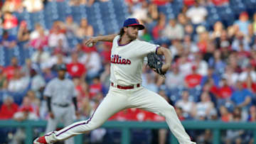 PHILADELPHIA, PA - JUNE 12: Starting pitcher Aaron Nola #27 of the Philadelphia Phillies throws a pitch in the second inning during a game against the Colorado Rockies at Citizens Bank Park on June 12, 2018 in Philadelphia, Pennsylvania. (Photo by Hunter Martin/Getty Images)
