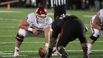Nov 3, 2018; Lubbock, TX, USA; Oklahoma Sooners center Creed Humphrey (56) prepares to snap the ball against the Texas Tech Red Raiders at Jones AT&T Stadium. Mandatory Credit: Michael C. Johnson-USA TODAY Sports