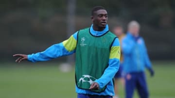 ST ALBANS, ENGLAND - NOVEMBER 25: Yaya Sanogo of Arsenal during a training session at London Colney on November 25, 2014 in St Albans, England. Photo by Stuart MacFarlane/Arsenal FC via Getty Images)