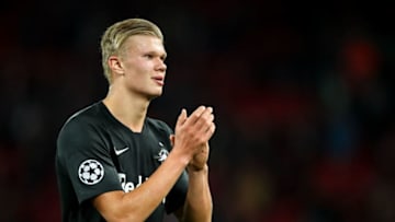 LIVERPOOL, ENGLAND - OCTOBER 02: Erling Haaland of Red Bull Salzburg during the UEFA Champions League group E match between Liverpool FC and RB Salzburg at Anfield on October 2, 2019 in Liverpool, United Kingdom. (Photo by Robbie Jay Barratt - AMA/Getty Images)