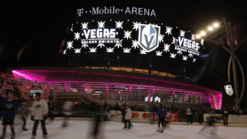 LAS VEGAS, NV - NOVEMBER 22: Children skate on an ice rink after the NHL unveiled the new logo and name for the Vegas Golden Knights in Toshiba Plaza at T-Mobile Arena November 22, 2016 in Las Vegas, Nevada. The Golden Knights will begin play in the 2017-18 season. (Photo by Isaac Brekken/NHLI via Getty Images)