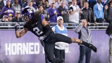 Nov 30, 2013; Fort Worth, TX, USA; TCU Horned Frogs cornerback Jason Verrett (2) during the game against the Baylor Bears at Amon G. Carter Stadium. The Bears defeated the Horned Frogs 41-38. Mandatory Credit: Jerome Miron-USA TODAY Sports
