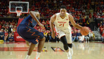 COLLEGE PARK, MD - DECEMBER 27: Justin Jackson #21 of the Maryland Terrapins handles the ball against the Illinois Fighting Illini at Xfinity Center on December 27, 2016 in College Park, Maryland. (Photo by G Fiume/Maryland Terrapins/Getty Images)