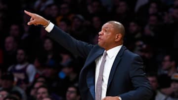 LOS ANGELES, CA - DECEMBER 29: Doc Rivers head coach of the Los Angeles Clippers reacts during the game against the Los Angeles Lakers on December 29, 2017 at STAPLES Center in Los Angeles, California. NOTE TO USER: User expressly acknowledges and agrees that, by downloading and or using this photograph, User is consenting to the terms and conditions of the Getty Images License Agreement.Ê (Photo by Robert Laberge/Getty Images)