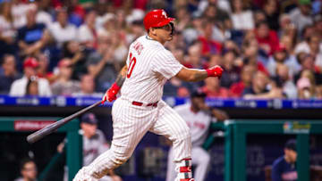 PHILADELPHIA, PA - AUGUST 15: Wilson Ramos #40 of the Philadelphia Phillies bats during the game against the Boston Red Sox at Citizens Bank Park on Wednesday, August 15, 2018 in Philadelphia, Pennsylvania. (Photo by Rob Tringali/MLB Photos via Getty images)