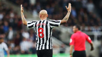 NEWCASTLE UPON TYNE, ENGLAND - OCTOBER 20: Jonjo Shelvey of Newcastle United gestures during the Premier League match between Newcastle United and Brighton & Hove Albion at St. James Park on October 20, 2018 in Newcastle upon Tyne, United Kingdom. (Photo by Ian MacNicol/Getty Images)