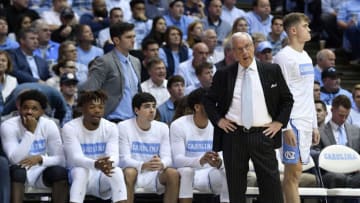 CHAPEL HILL, NORTH CAROLINA - DECEMBER 04: Head coach Roy Williams of the North Carolina Tar Heels watches his team during the second half of their game against the Ohio State Buckeyes at the Dean Smith Center on December 04, 2019 in Chapel Hill, North Carolina. Ohio State won 74-49. (Photo by Grant Halverson/Getty Images)