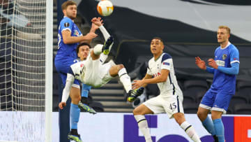 LONDON, ENGLAND - FEBRUARY 24: Dele Alli of Tottenham Hotspur scores their team's first goal with a overhead kick during the UEFA Europa League Round of 32 match between Tottenham Hotspur and Wolfsberger AC at The Tottenham Hotspur Stadium on February 24, 2021 in London, England. (Photo by Julian Finney/Getty Images)
