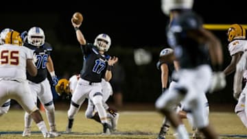Chandler's Jacob Conover throws against Mountain Pointe in the first half on Friday, Nov. 9, 2018, at Chandler High School in Chandler, Ariz.#azhsfbAzhsfb