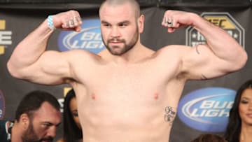 FORT HOOD, TX - JANUARY 21: Tim Hague weighs in at 256.5 lbs at the UFC Fight for the Troops Weigh-in on January 21, 2011 in Fort Hood, Texas. (Photo by Josh Hedges/Zuffa LLC/Zuffa LLC via Getty Images)
