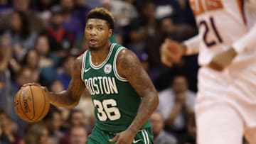 PHOENIX, AZ - NOVEMBER 08: Marcus Smart #36 of the Boston Celtics handles the ball during the NBA game against the Phoenix Suns at Talking Stick Resort Arena on November 8, 2018 in Phoenix, Arizona. The Celtics defeated the Suns 116-109 in overtime. NOTE TO USER: User expressly acknowledges and agrees that, by downloading and or using this photograph, User is consenting to the terms and conditions of the Getty Images License Agreement. (Photo by Christian Petersen/Getty Images)