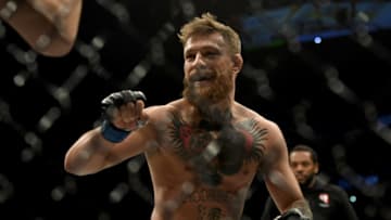 LAS VEGAS, CA - OCTOBER 06: Conor McGregor smiles at Khabib Nurmagomedov during the first round of their match at UFC 229 at the T-Mobile Arena in Las Vegas, Nev. Friday, Oct. 6, 2018. (Photo by Hans Gutknecht/Digital First Media/Los Angeles Daily News via Getty Images)