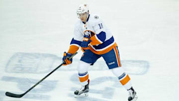 Apr 30, 2016; Tampa, FL, USA; New York Islanders center Ryan Strome (18) work out prior to game two of the second round of the 2016 Stanley Cup Playoffs at Amalie Arena. Mandatory Credit: Kim Klement-USA TODAY Sports