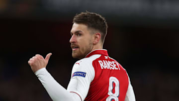 LONDON, ENGLAND - APRIL 05: Aaron Ramsey of Arsenal during the UEFA Europa League quarter final leg one match between Arsenal FC and CSKA Moskva at Emirates Stadium on April 5, 2018 in London, United Kingdom. (Photo by Catherine Ivill/Getty Images)