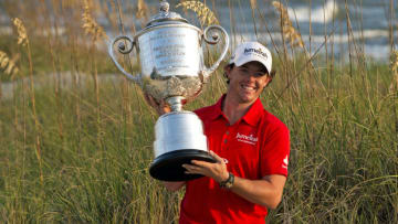 Rory McIlroy with the trophy after winning the 94th PGA Championship on August 12, 2012 on Kiawah Island, South Carolina. AFP PHOTO/DON EMMERT (Photo credit should read DON EMMERT/AFP/GettyImages)
