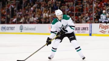 Dec 4, 2014; Detroit, MI, USA; Dallas Stars defenseman John Klingberg (3) skates with the puck against the Detroit Red Wings at Joe Louis Arena. Mandatory Credit: Rick Osentoski-USA TODAY Sports