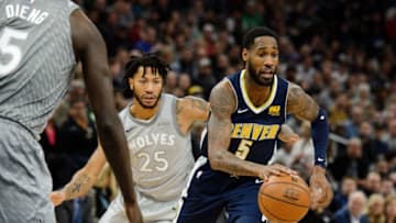 MINNEAPOLIS, MN - APRIL 11: Will Barton #5 of the Denver Nuggets dribbles the ball against the Minnesota Timberwolves during the game on April 11, 2018 at the Target Center in Minneapolis, Minnesota. The Timberwolves defeated the Nuggets 112-106. NOTE TO USER: User expressly acknowledges and agrees that, by downloading and or using this Photograph, user is consenting to the terms and conditions of the Getty Images License Agreement. (Photo by Hannah Foslien/Getty Images)