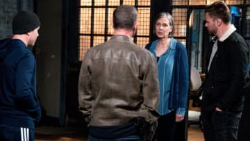 CHICAGO P.D. -- "Reckoning" -- Episode 622 -- Pictured: (l-r) Amy Morton as Desk Sgt. Trudy Platt, Patrick John Flueger as Det. Adam Ruzek -- (Photo by: Matt Dinerstein/NBC)