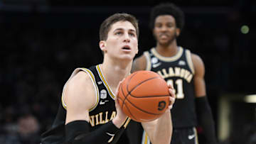 WASHINGTON, DC - MARCH 07: Collin Gillespie #2 of the Villanova Wildcats takes a foul shot during a college basketball game against the Georgetown Hoyas at the Capital One Arena on March 7, 2020 in Washington, DC. (Photo by Mitchell Layton/Getty Images)